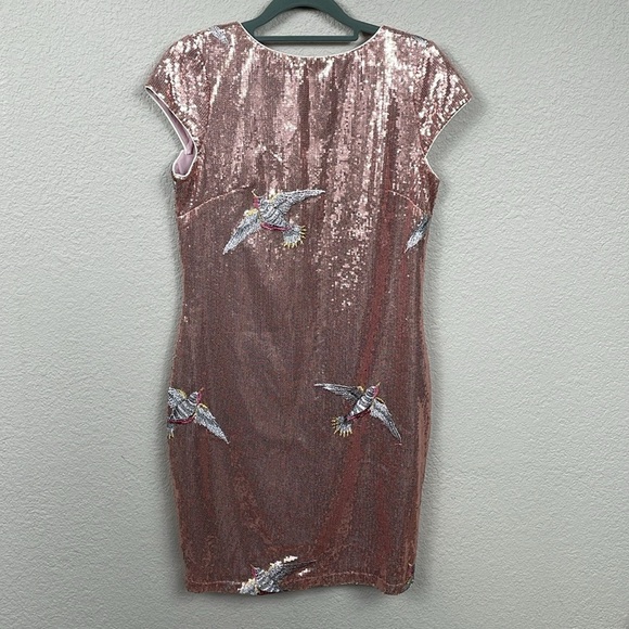 LOB Sequin Dress with Bird Embroidery Mini Shift V Back Sparkle Party Sz S - Picture 1 of 11